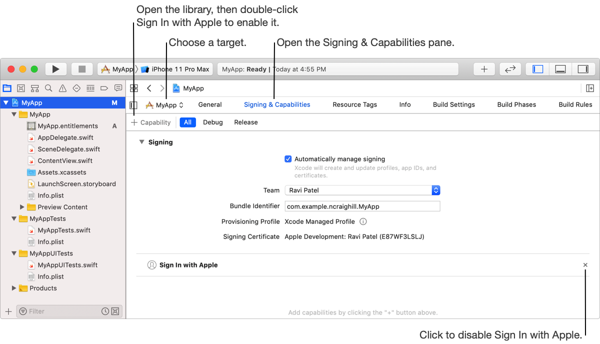 Sign in with Apple capability enable